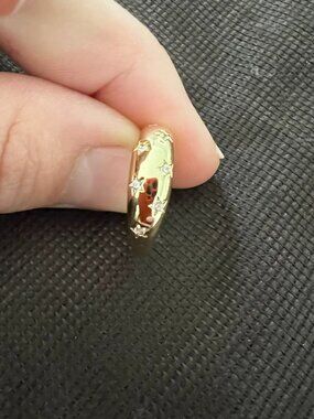 Gold Plated CZ Star Dome Ring Shiny Statement Jewelry Gift for Women